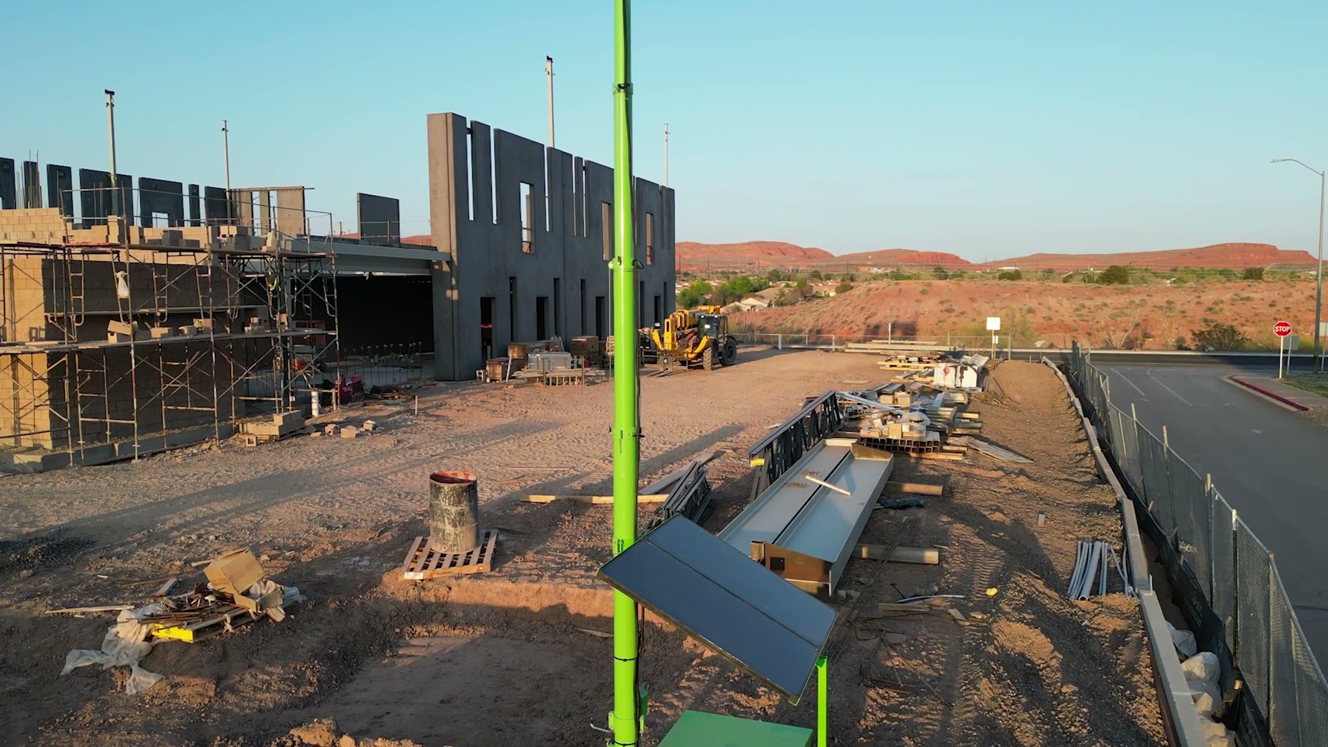 Anasazi Security solar-powered camera trailer with telescoping mast on a Southern Utah jobsite