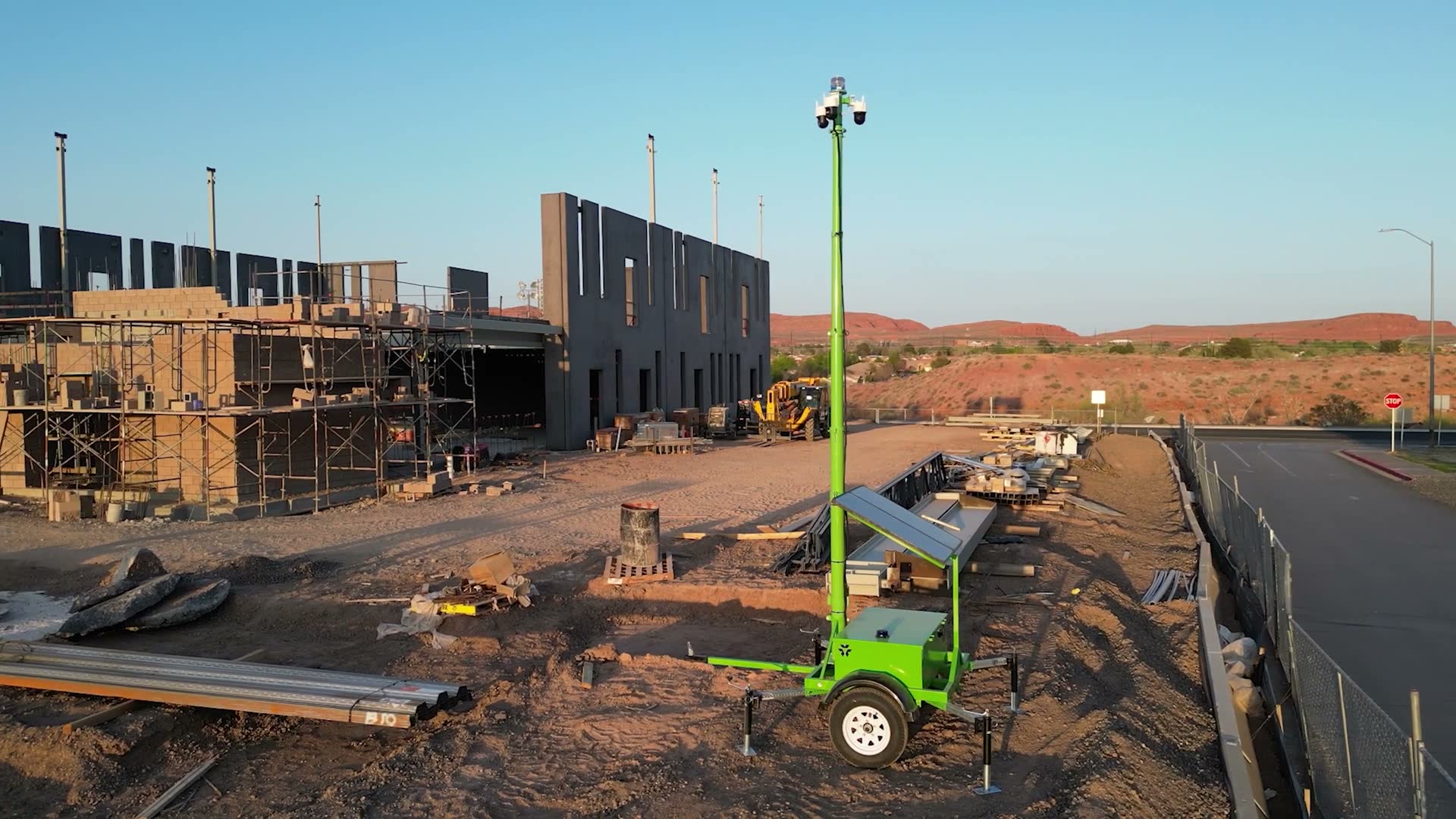 Close-up of Anasazi Security solar camera trailer
